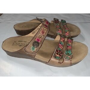 L'artiste Spring Step Freesia 38 / 7.5-8 Brown Floral Slide Sandal Brown Leather